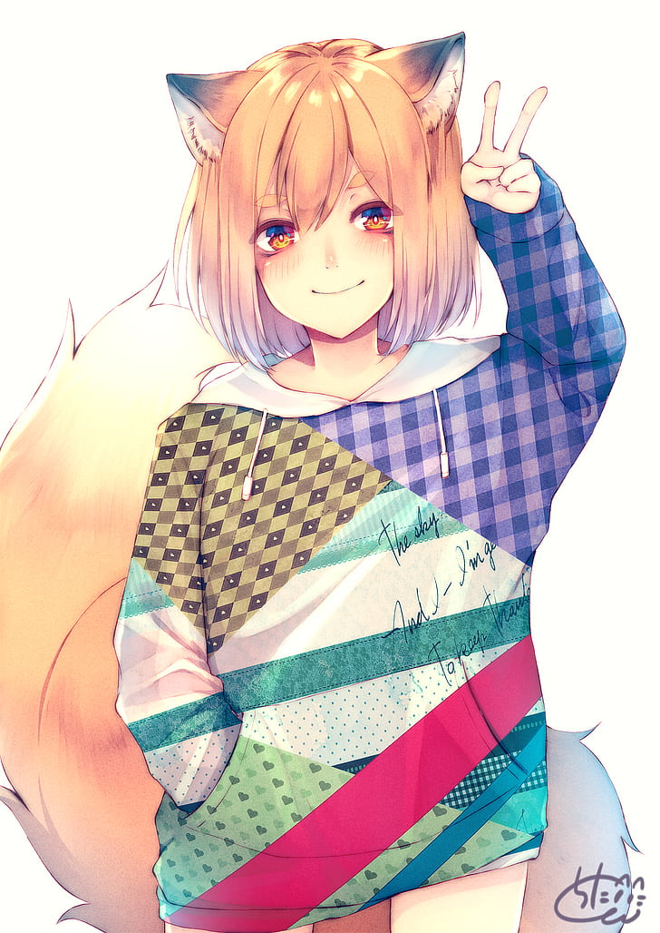 anime girls, fox girl, HD wallpaper