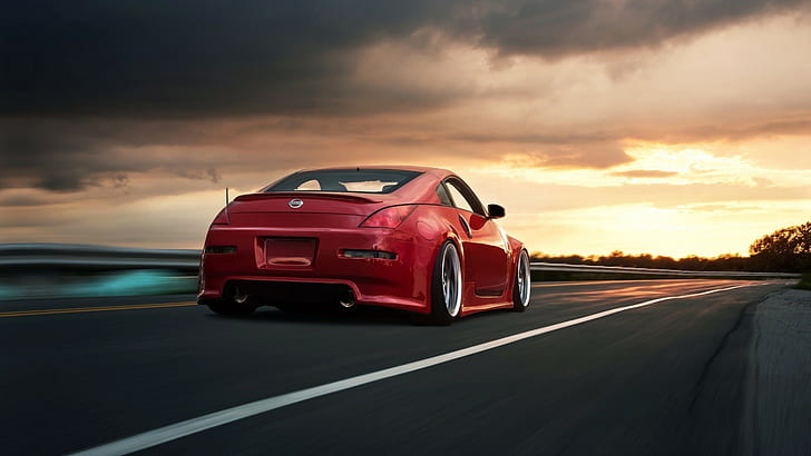 Nissan 350Z, Stance, car, red cars