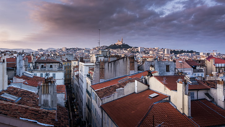 white-and-brown concrete building lot, cityscape, Marseille, morning, HD wallpaper