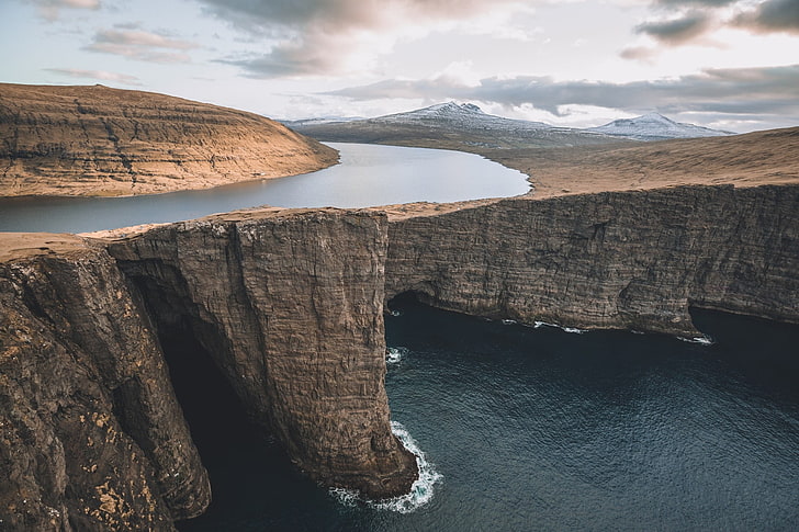 brown rock formation, nature, landscape, water, Faroe Islands