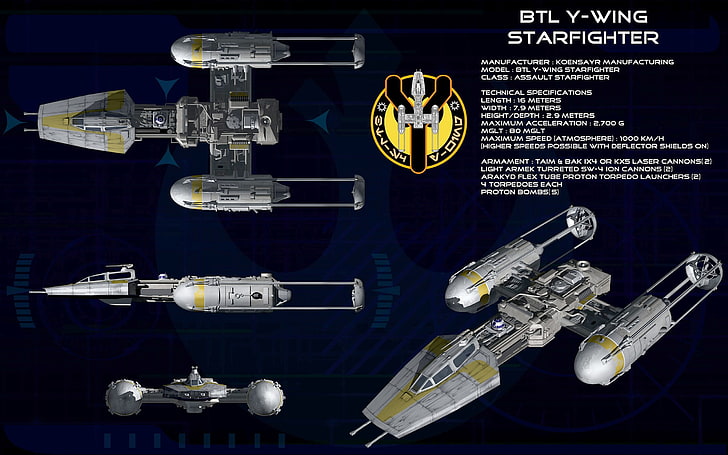 gray BTL Y-Wing Starfighter collage, Star Wars, infographics, HD wallpaper
