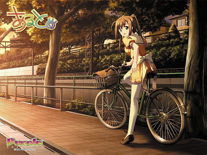 HD wallpaper: Purple software, Tachibana megumi, Girl, Bike, Walk, bicycle  | Wallpaper Flare