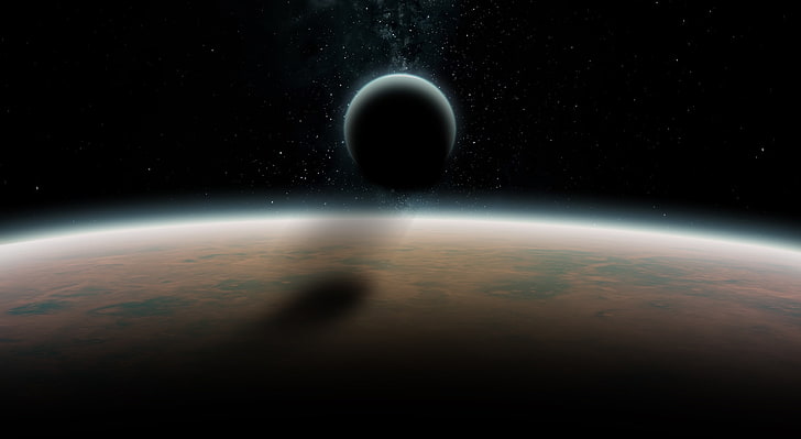 Moon orbiting Exoplanet, Space, eclipse, gravity, planet earth