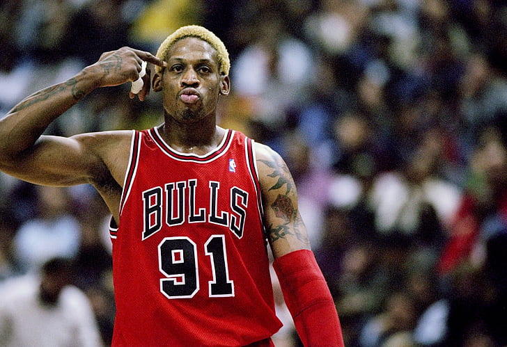 dennis rodman nba basketball chicago bulls tattoo, sport, one person