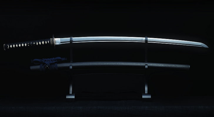 Katana Sword, black paracord handled katana with sheath, Artistic, HD wallpaper