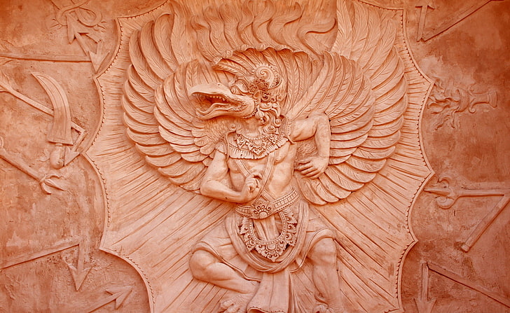 Mural HD Wallpaper, Garuda sculpture, Architecture, Orange, Photography