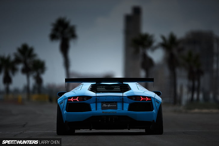 blue luxury car with text overlay, Lamborghini, Lamborghini Aventador, HD wallpaper