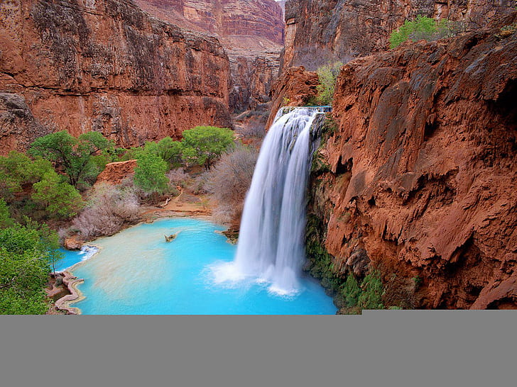 Havasu Falls Arizona Free Desktop, rocks formation and waterfalls, HD wallpaper