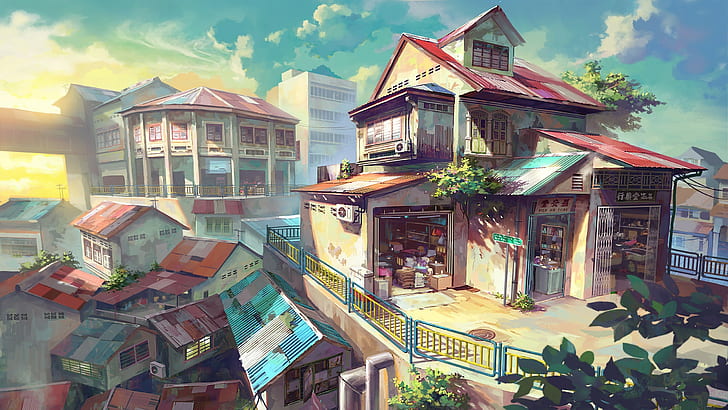 anime, cityscape, house, Malaysia, HD wallpaper