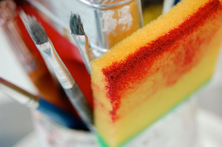 painting, paintbrushes, macro, food and drink, close-up, selective focus, HD wallpaper