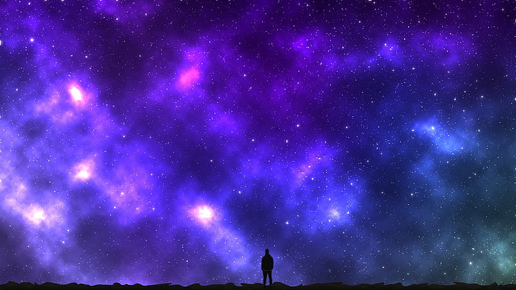 Hd Wallpaper Silhouette Photo Of Person With Galaxy Background