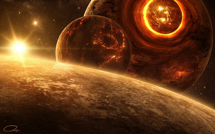 fantasy art digital art pixelated artwork science fiction planes sun stars galaxy planet crash, HD wallpaper