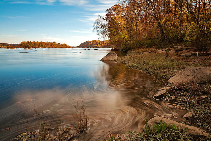 trees beside body of water under blue sky during daytime, susquehanna river, susquehanna river, HD wallpaper