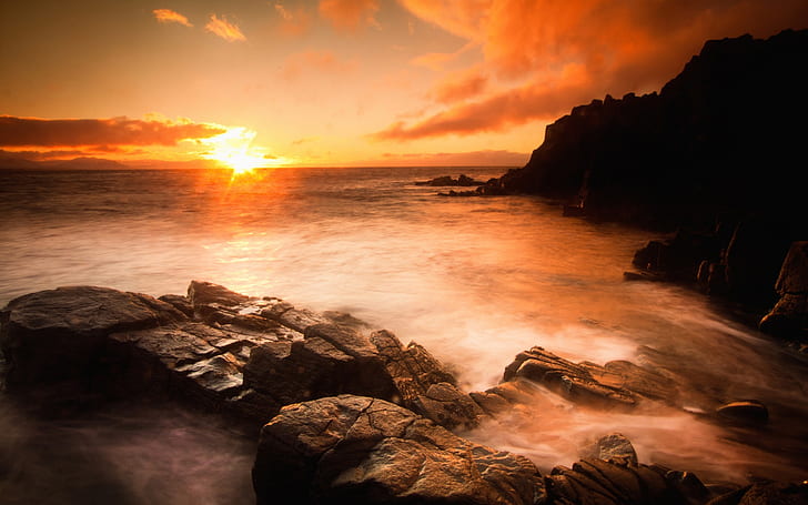 Photo wallpaper Sunset Beach Sea Rocks Sunset liwwing No 64 