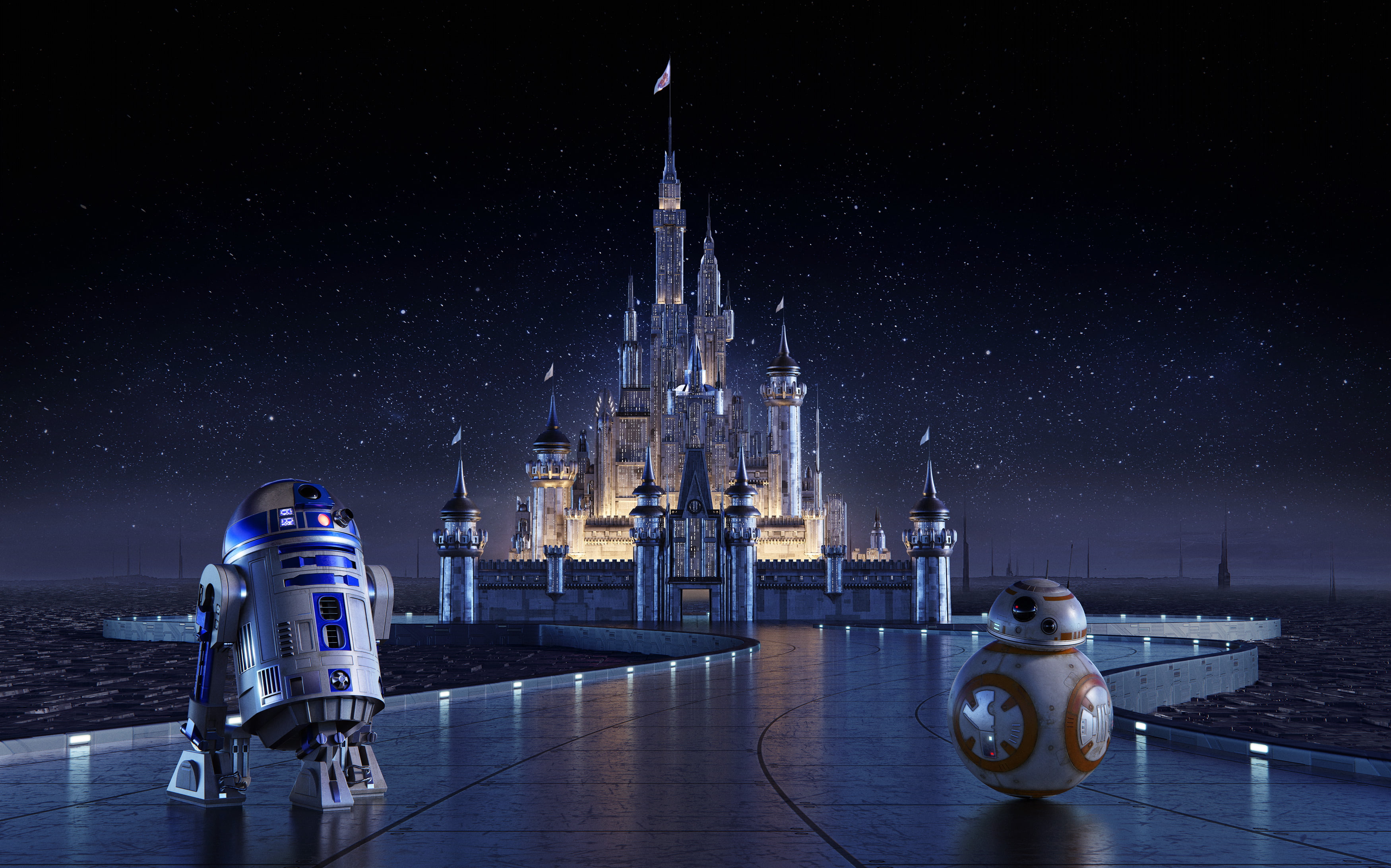 Free Download Hd Wallpaper Disney Castle R2 D2 8 Star Wars Cinderella Castle 4k Wallpaper Flare