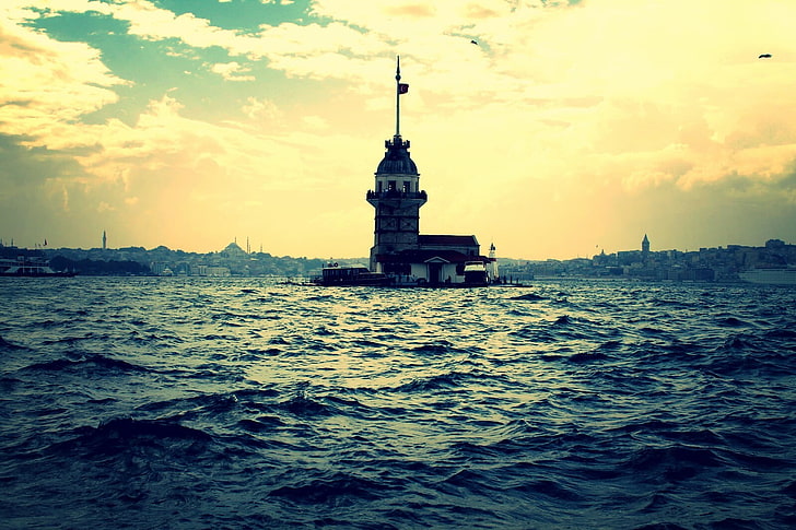 Istanbul, Kız Kulesi, Turkish, Maiden's Tower, sky, water, HD wallpaper
