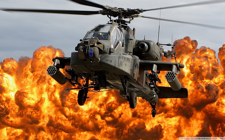 selective focus photography of helicopter, war, Boeing Apache AH-64D