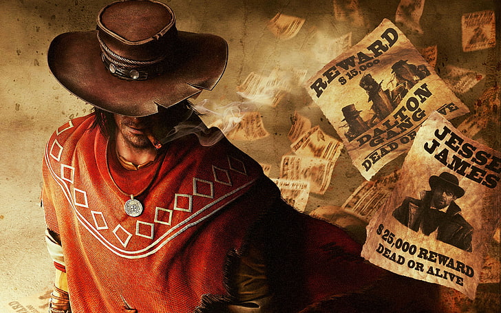Red Dead Redemption wallpaper, hat, medallion, cigar, the bandits, HD wallpaper