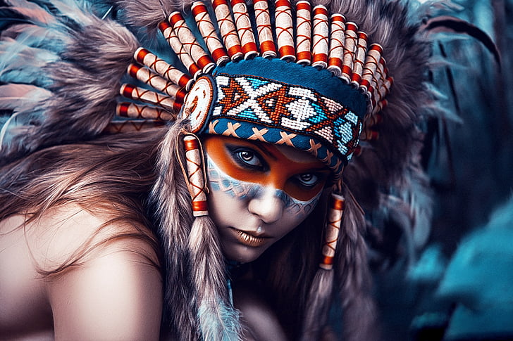 female Native American Indian illustration, Woman, Artwork, HD