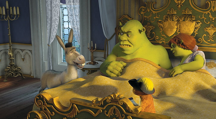 Hd Wallpaper Donkey Puss In Boots Shrek And Princess Fiona