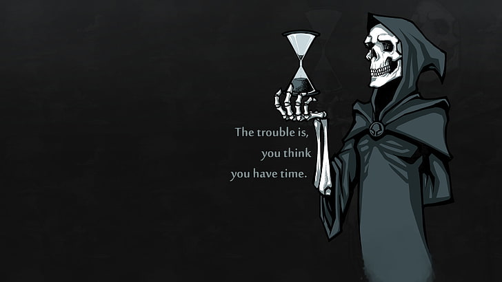 Grim Reaper, skull, hoods, simple background, hourglasses, time
