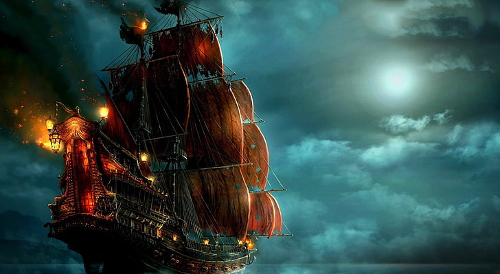 Sailing Ship Painting, Black Pearl digital wallpaper, Artistic