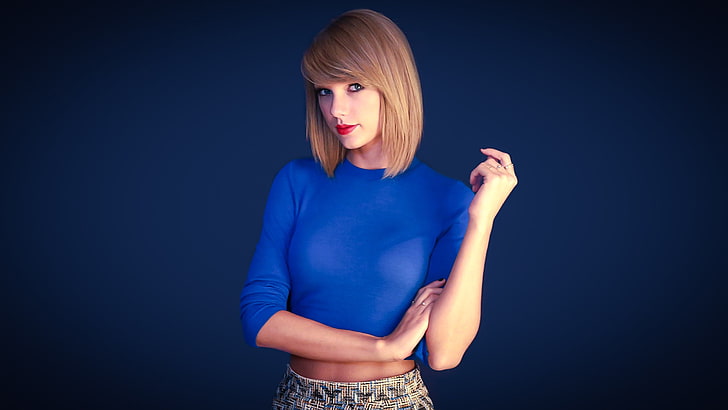Taylor Swift, blue, women, singer, celebrity, simple background, HD wallpaper