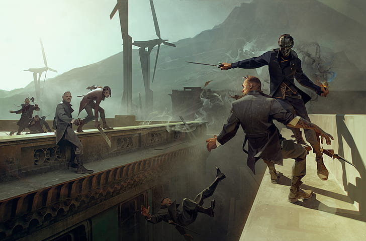 Battle, Fight, Weapons, Chase, Mask, Art, Bethesda Softworks, HD wallpaper