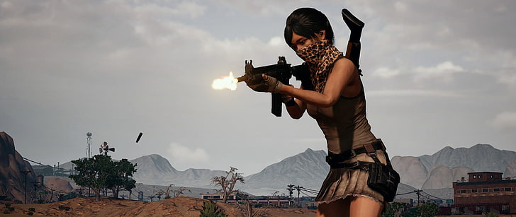 Player Unknown Battleground, PUBG, M4A4, girls with guns, sky, HD wallpaper