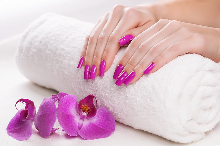 white towel, hands, Orchid, manicure, body Care, beauty Treatment