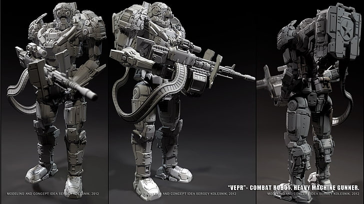 robot machine gunner action figure collage, Sergey Kolesnik, digital art