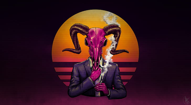Devil, skull, artwork, smoking, cigarettes, horns