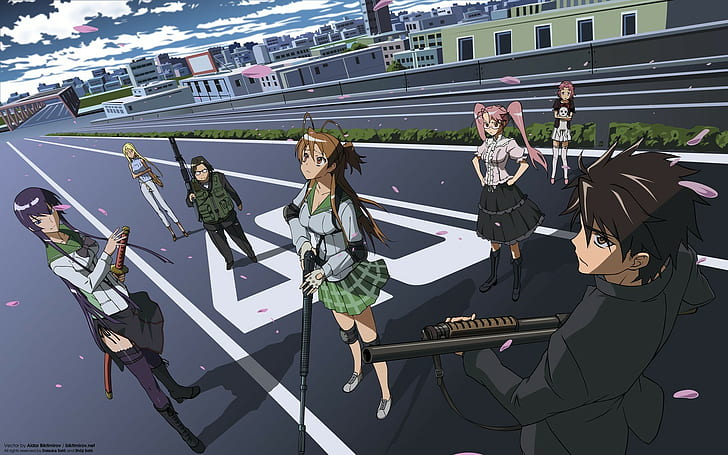 school uniform, anime, Busujima Saeko, Komuro Takashi, Highschool of the Dead, HD wallpaper