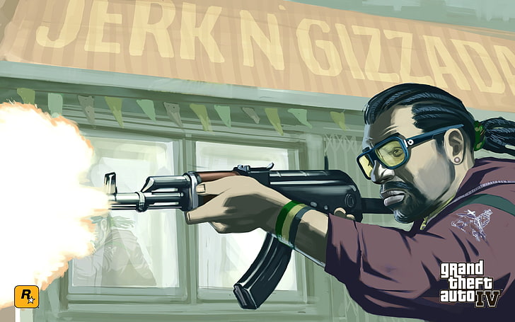 Grand Theft Auto 4 digital wallpaper, assault, man, gun, ak-47