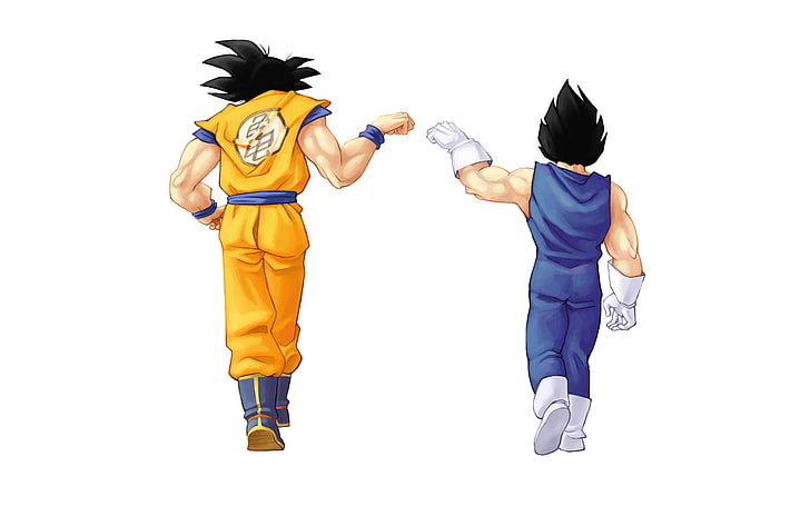 Son Goku and Vegeta illustration, Dragon Ball, anime boys, white background, HD wallpaper