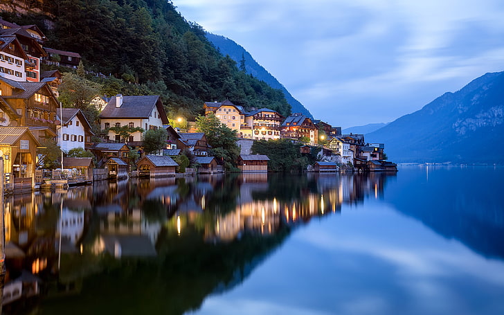 Peaceful Water Lake Hallstatt Also Small Village In The Area Of The Gmunden Austrian State Of Upper Austria Landscape Photography Hd Wallpaper For Desktop 3840×2400, HD wallpaper