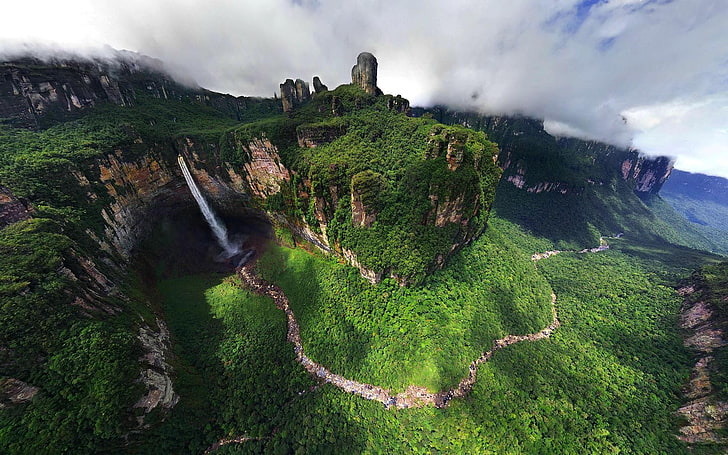 Angel Falls, Dragon Falls, landscape, mountain, nature, river, HD wallpaper