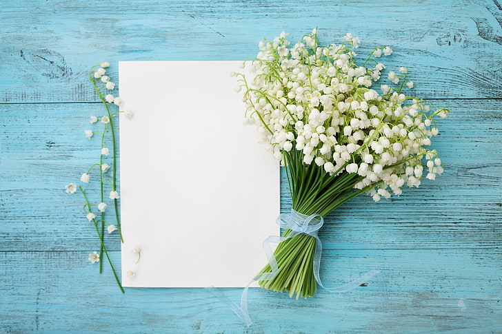 white petaled flower arrangement, flowers, bouquet, spring, lilies of the valley, HD wallpaper