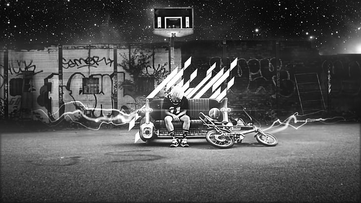 grayscale photo of man sitting on sofa beside bicycle, G-Dragon, HD wallpaper