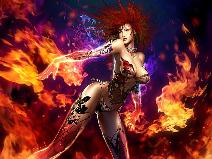 Fantasy Fire Fantasy Abstract Fantasy HD Art, girl