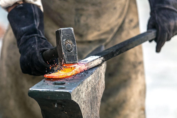 blacksmith, anvil, hammer, metal, heat - temperature, burning, HD wallpaper