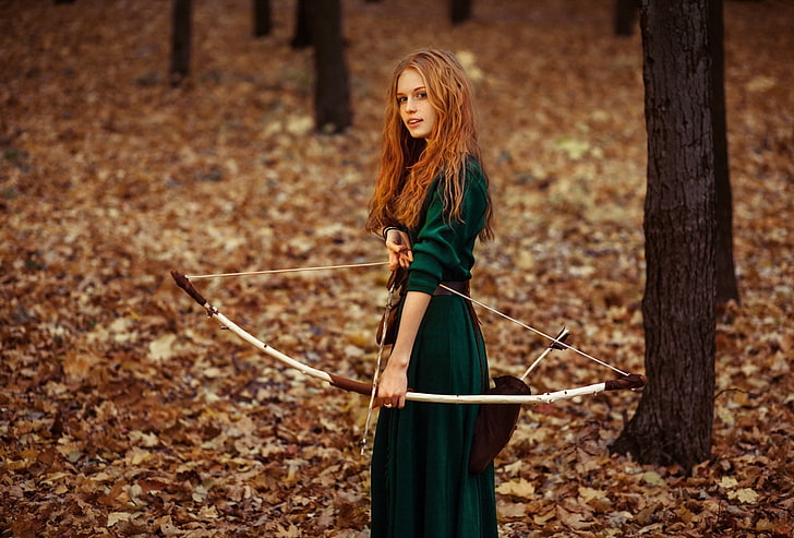 women, archery, long hair, redhead, Merida