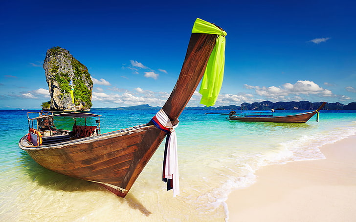 Andaman Sea Phuket Island Thailand Tropical Beach Boats Photo Wallpaper Hd 3840×2400, HD wallpaper