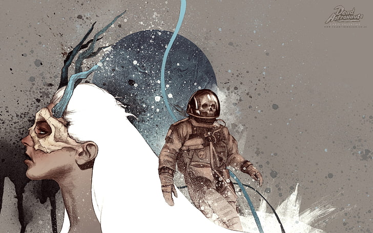 Astronaut with woman wearing mask wallpaper, Dead Astronauts, HD wallpaper
