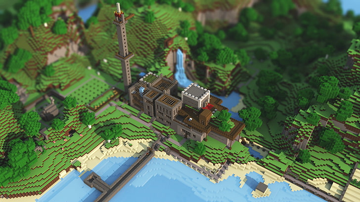 green village miniature, minecraft map, video games, technology, HD wallpaper