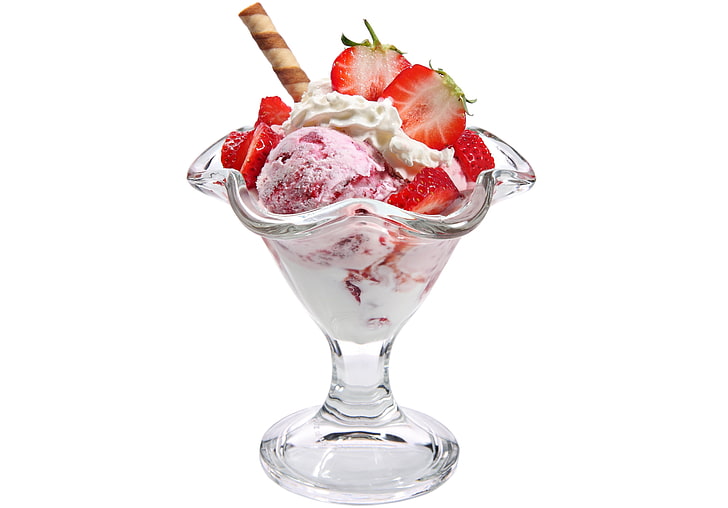 strawberry ice cream, berries, dessert, sweet, food, fruit, freshness, HD wallpaper
