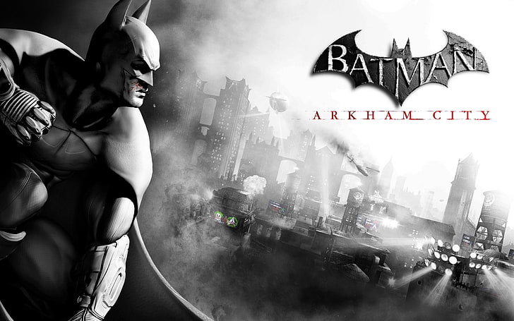 Batman arkham city, Character, Name, Black and white, real people, HD wallpaper