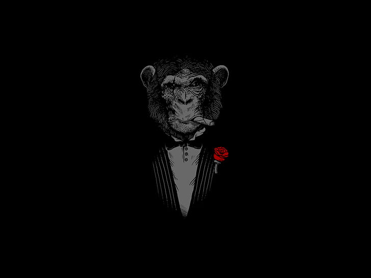 artwork, selective coloring, apes, rose, animals, flowers, cigars