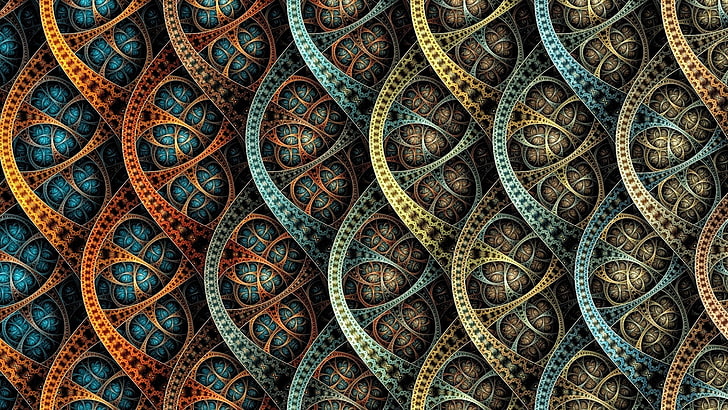blue, orange, and yellow wallpaper, abstract, fractal, geometry, HD wallpaper