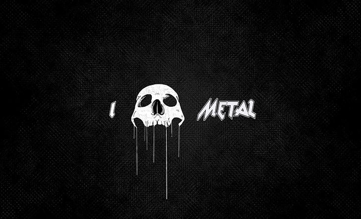 white skull metal poster, metal music, minimalism, monochrome, HD wallpaper